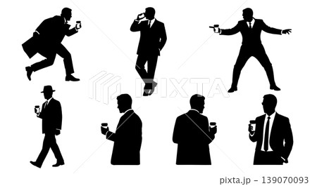 Black Solid Agents Holding Coffee Silhouettes Set of Six 139070093