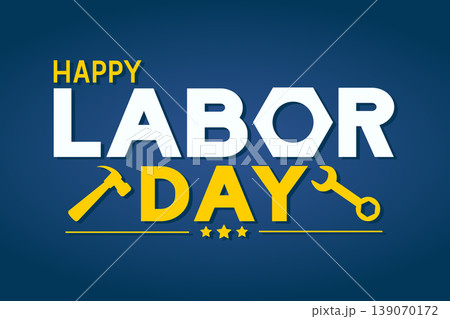 Happy Labor Day with wrench and hammer silhouettes on blue background. 139070172