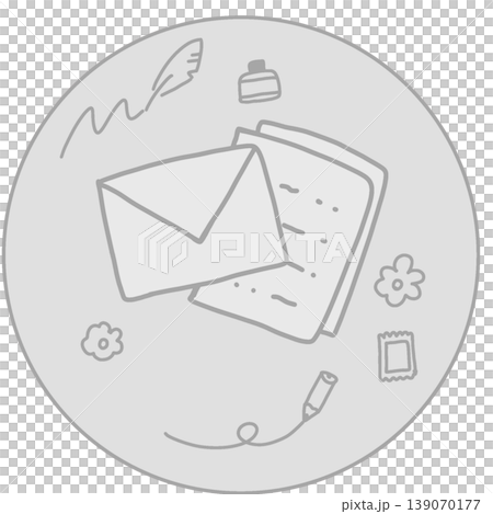 圓形手繪字母套裝插圖（灰色/字母/文具/圖示素材） 139070177