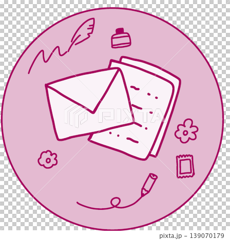 Round, hand-drawn illustration for a letter set (pink / letter / cute / icon material) Round, hand-drawn illustration for a letter set (pink / letter / cute / icon material) 139070179