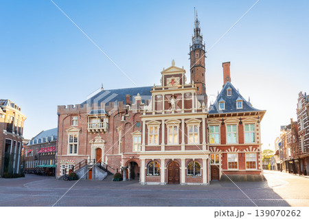 The historic facade of Haarlem City Hall in Haarlem, Netherlands The historic facade of Haarlem City Hall in Haarlem, Netherlands 139070262