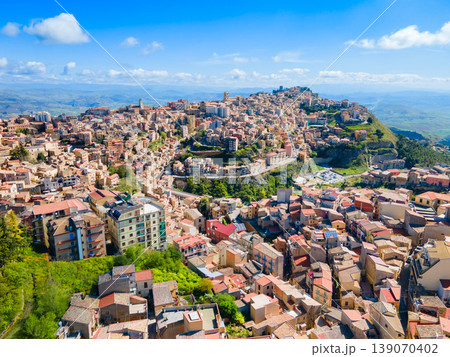 Enna city centre aerial panoramic view, Sicily 139070402