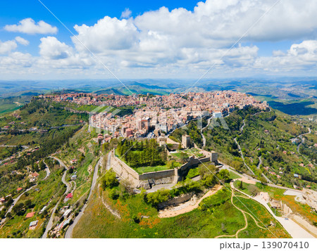 Castello di Lombardia aerial panoramic view, Enna 139070410