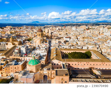 Porta Garibaldi city gate aerial panoramic view, Marsala 139070490