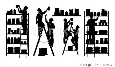 Black Solid Bakers on Ladders Set of Six on White Background 139070605