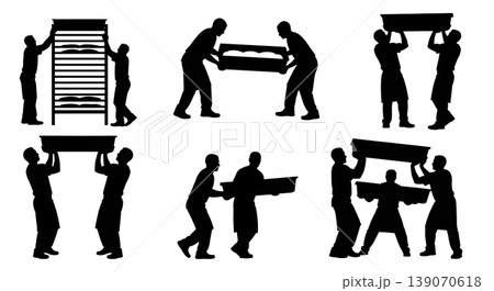 Black Solid Bakers Lifting Dough Troughs Set of Six on White Background 139070618