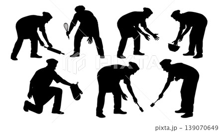 Black Solid Bakers Picking Up Utensils Set of Six on White Background Black Solid Bakers Picking Up Utensils Set of Six on White Background 139070649
