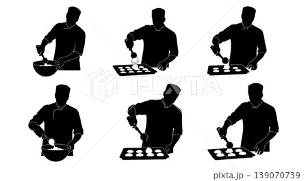 Black Solid Bakers Scooping Cookie Dough Set of Six on White Background 139070739