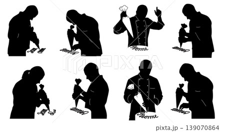 Black Solid Bakers Writing on Cakes Set of Six on White Background 139070864