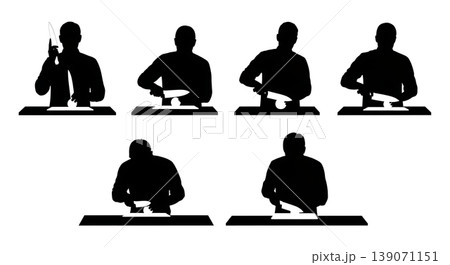 Black Solid Bartenders Cutting Fruit Set of Six on White Background Black Solid Bartenders Cutting Fruit Set of Six on White Background 139071151
