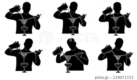 Black Solid Bartenders Double Straining Set of Six on White Background 139071153