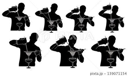 Black Solid Bartenders Double Straining Set of Six on White Background 139071154