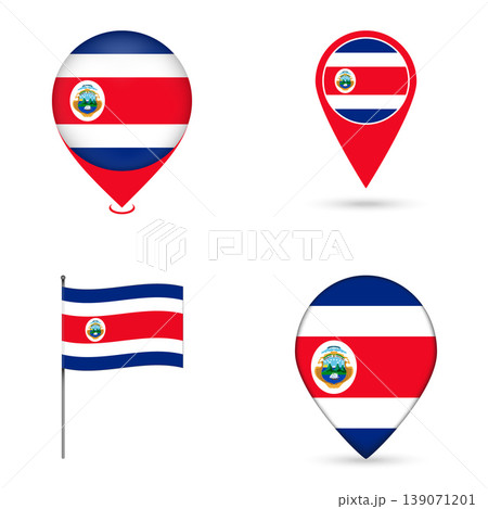 Costa Rica Flag Map Pin Icons Set Collection. 139071201
