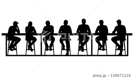 Black Solid Baristas Sitting on Stool Silhouettes Set of Six on White Background Black Solid Baristas Sitting on Stool Silhouettes Set of Six on White Background 139071228
