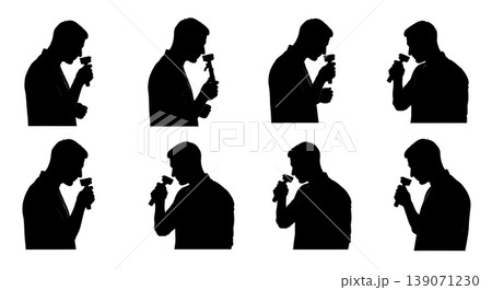 Black Solid Baristas Smelling Coffee Silhouettes Set of Six on White Background Black Solid Baristas Smelling Coffee Silhouettes Set of Six on White Background 139071230