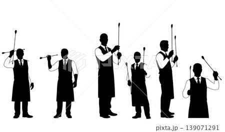 Black Solid Bartenders Holding Bar Spoons Set of Six on White Background 139071291
