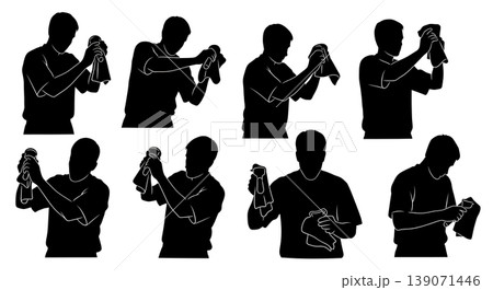 Black Solid Baristas Drying Portafilter Basket Silhouettes Set of Six on White Background Black Solid Baristas Drying Portafilter Basket Silhouettes Set of Six on White Background 139071446