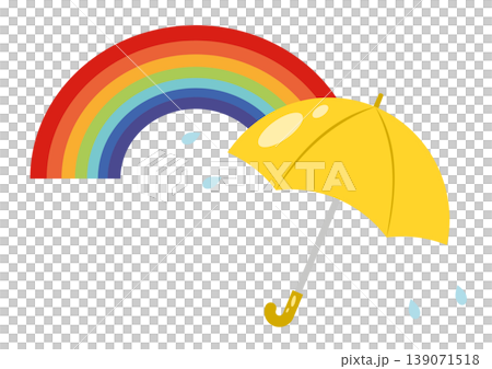 A rainbow and a yellow umbrella after the rain – an image of the rainy season. A rainbow and a yellow umbrella after the rain – an image of the rainy season. 139071518