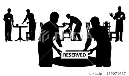 Black Solid Baristas Reserved Sign Silhouettes Set of Six on White Background 139071627