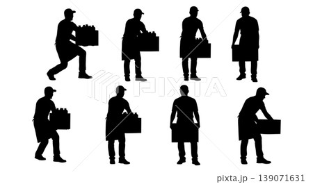 Black Solid Baristas Restocking Milk Silhouettes Set of Six on White Background 139071631