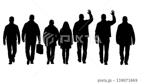 Black Solid Agents Waving Goodbye Silhouettes Set of Six on White Background 139071669