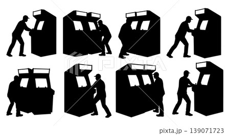 Black Solid Arcade Showroom Staff Playing Games Set of Six on White Background Black Solid Arcade Showroom Staff Playing Games Set of Six on White Background 139071723