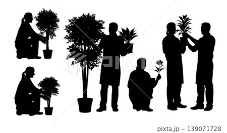Black Solid Artificial Plant Arrangers Potting Set of Six on White Background 139071728