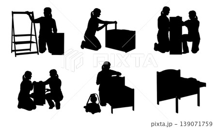 Black Solid Baby Store Associates with Strollers Set of Six on White Background Black Solid Baby Store Associates with Strollers Set of Six on White Background 139071759