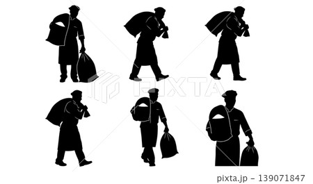 Black Solid Bakers Carrying Sugar Sacks Set of Six on White Background Black Solid Bakers Carrying Sugar Sacks Set of Six on White Background 139071847