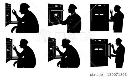 Black Solid Bakers Checking Oven Timers Set of Six on White Background Black Solid Bakers Checking Oven Timers Set of Six on White Background 139071868