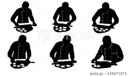 Black Solid Bakers Using Cookie Cutters Set of Six on White Background 139071873