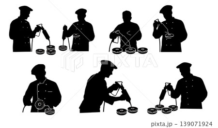 Black Solid Bakers Filling Jelly Donuts Set of Six on White Background 139071924