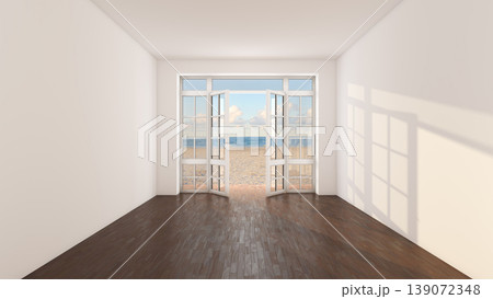 Empty Room with Open Doors to Beach and Ocean View 139072348