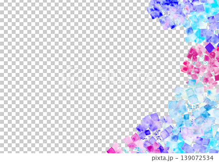 A frame of blue hydrangeas painted in watercolor. 139072534