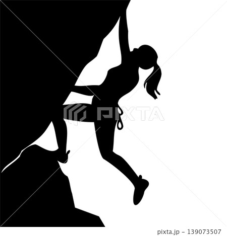 Black female rock climber silhouette vector illustration hanging on steep 139073507