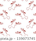 Red line pattern of a nipple clamps, adult sex toy, accessories for bdsm sex games, simple doodle repeat. Minimalist design for gift wrap 139073745