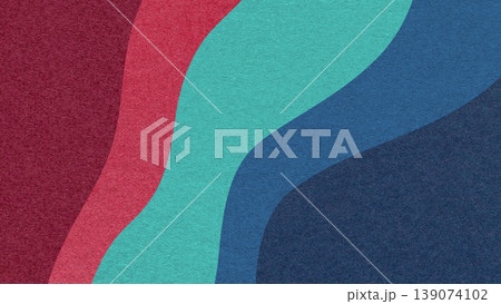 Abstract fluid wavy layered textured paper background in red cyan dark blue colors, flowing curved shapes for banner template 139074102
