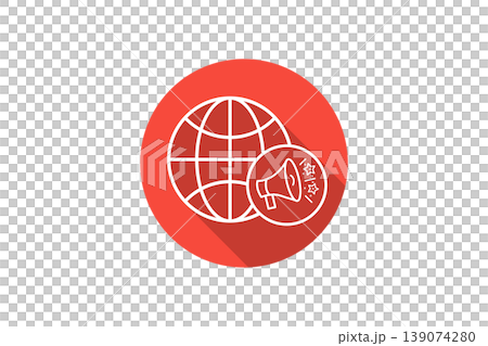 Global Marketing Announcement Icon With Megaphone and Globe Flat Design for Worldwide Communication 139074280