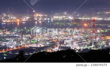 水島コンビナートの工場夜景 水島コンビナートの工場夜景 139074375