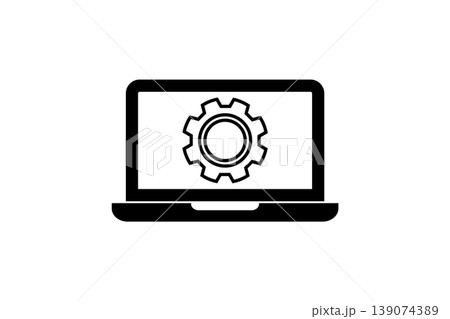 Laptop Settings Icon With Gear Symbol on Computer Screen Representing Technology and Software Configuration Laptop Settings Icon With Gear Symbol on Computer Screen Representing Technology and Software Configuration 139074389