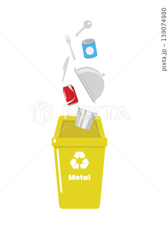 Metal garbage sorting container with recycle symbol. Metal garbage sorting container with recycle symbol. 139074980