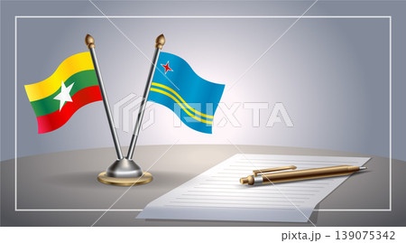Small national flag of Myanmar and Aruba flag Relation, Template Vector Illustration 139075342