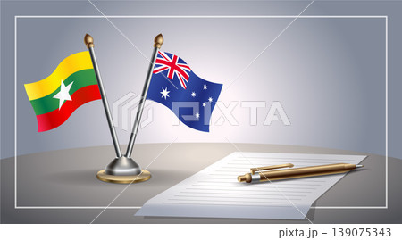 Small national flag of Myanmar and Australia flag Relation, Template Vector Illustration 139075343