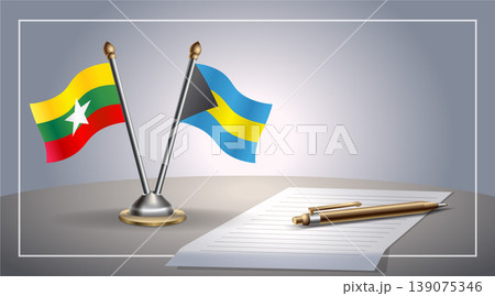 Small national flag of Myanmar and Bahamas flag Relation, Template Vector Illustration 139075346