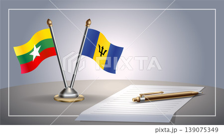 Small national flag of Myanmar and Barbados flag Relation, Template Vector Illustration Small national flag of Myanmar and Barbados flag Relation, Template Vector Illustration 139075349