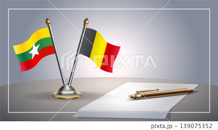 Small national flag of Myanmar and Belgium flag Relation, Template Vector Illustration 139075352