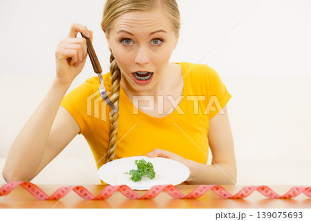 Shocked young woman being on diet Shocked young woman being on diet 139075693