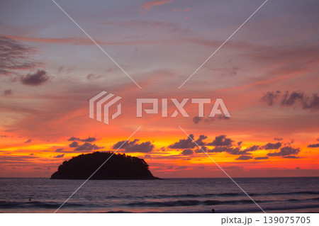 aerial view colorful cloud above the island at sunset. aerial view colorful cloud above the island at sunset. 139075705
