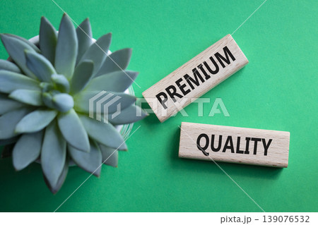 PREMIUM QUALITY symbol. Concept word PREMIUM QUALITY on wooden blocks. Beautiful green background with succulent plant. Business and PREMIUM QUALITY concept. Copy space PREMIUM QUALITY symbol. Concept word PREMIUM QUALITY on wooden blocks. Beautiful green background with succulent plant. Business and PREMIUM QUALITY concept. Copy space 139076532