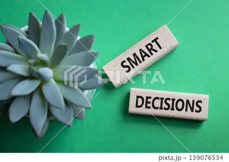 SMART DECISIONS symbol. Concept word SMART DECISIONS on wooden blocks. Beautiful green background with succulent plant. Business and SMART DECISIONS concept. Copy space SMART DECISIONS symbol. Concept word SMART DECISIONS on wooden blocks. Beautiful green background with succulent plant. Business and SMART DECISIONS concept. Copy space 139076534